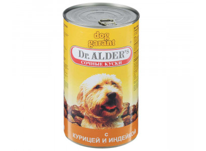 Консервы Dr. Alders (Доктор Алдерс) Для Собак Гарант Сочные Кусочки в Соусе Курица и Индейка Garant 1230г 