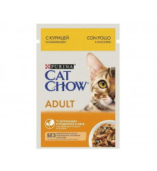 Влажный Корм Cat Chow (Кэт Чау) Для Кошек Курица и Кабачки в Желе Adult 85г (1*24)