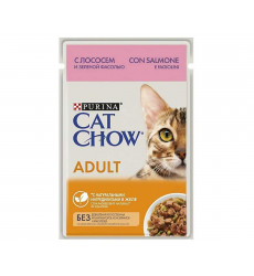 Влажный Корм Cat Chow (Кэт Чау) Для Кошек Лосось и Зеленая Фасоль в Желе Adult 85г (1*24)