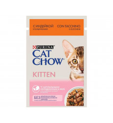 Влажный Корм Cat Chow (Кэт Чау) Для Котят Индейка и Кабачки Kitten 85г (1*24)