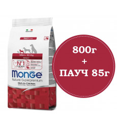 Сухой Корм Monge (Монж) Для Собак Мелких Пород Курица Dog Mini Adult 800г + Влажный Корм Monge (Монж) Пауч 85г