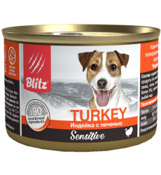 Консервы Для Собак и Щенков Blitz (Блиц) с Чувствительным Пищеварением Индейка и Печень Паштет Sensitive Dog Turkey & Liver Pate 200г 681488