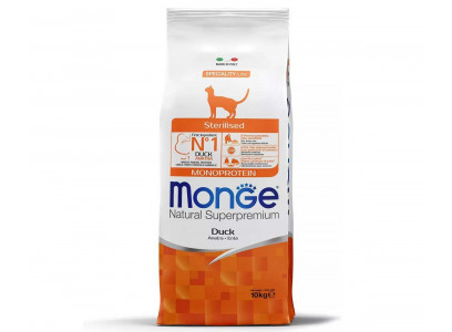 Сухой Корм Monge (Монж) Для Стерилизованных Кошек Утка Монобелковый Cat Monoprotein Sterilized 10кг