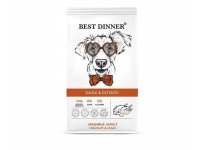 Сухой Корм Best Dinner (Бест Диннер) Для Собак Средних и Крупных Пород с Чувствительным Пищеварением Утка и Картофель Adult Medium & Maxi 12кг