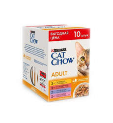 Влажный Корм Cat Chow (Кэт Чау) Для Кошек Лосось, Говядина, Ягненок и Курица 10*85г 