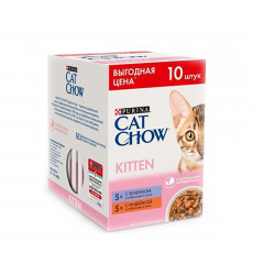 Влажный Корм Cat Chow (Кэт Чау) Для Котят Индейка и Кабачок 10*85г