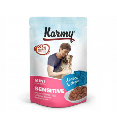 Влажный Корм Karmy (Карми) Для Собак Мелких Пород с Чувствительным Пищеварением Лосось в Соусе Mini Sensitive 80г 7932