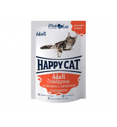 Влажный Корм Happy Cat (Хэппи Кэт) Для Кошек Говядина, Печень и Горох в Желе 85г 7502317