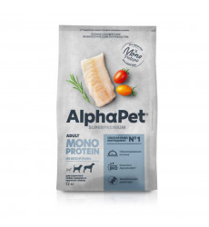 Сухой Корм Alphapet (Альфапет) Superpremium Monoprotein Для Собак Средних и Крупных Пород Белая Рыба 12кг 52901