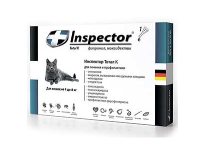 Инспектор Тотал К Капли От Внешних и Внутренних Паразитов Для Кошек 4-8кг Inspector I206 (1*4) 