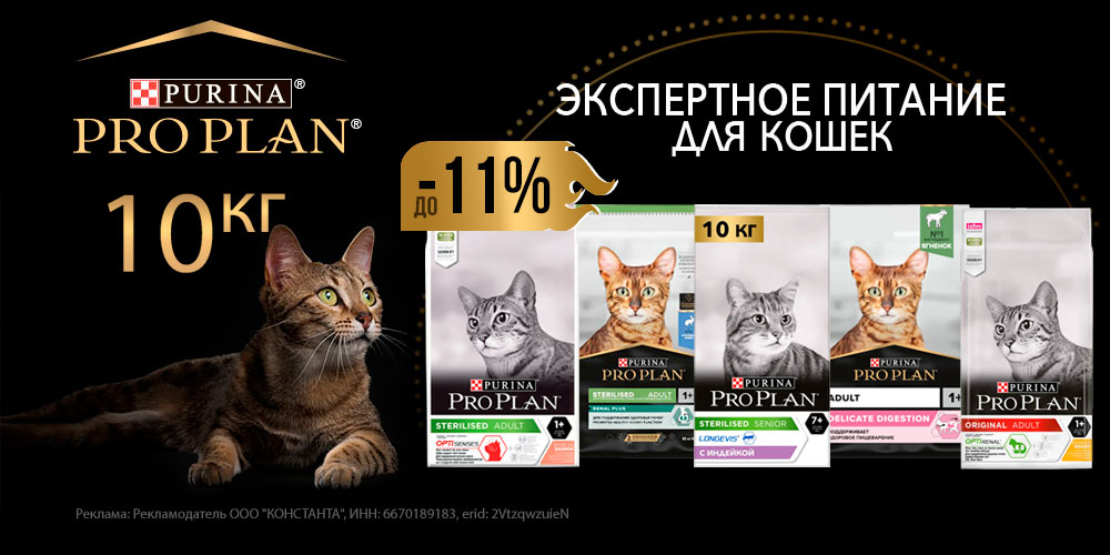 Акция на сухой корм для кошек PROPLAN 10кг! Скидка до 11%!