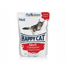 Влажный Корм Happy Cat (Хэппи Кэт) Для Кошек Говядина и Баранина в Соусе 100г