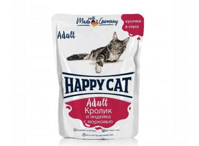 Влажный Корм Happy Cat (Хэппи Кэт) Для Кошек Кролик Индейка и Морковь Кусочки в Соусе Rabbit & Turkey 100г 