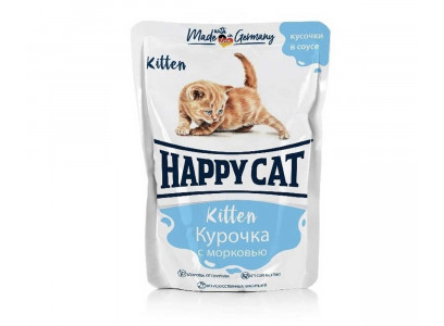 Влажный Корм Happy Cat (Хэппи Кэт) Для Котят Курица и Морковь в Соусе Chicken 100г 