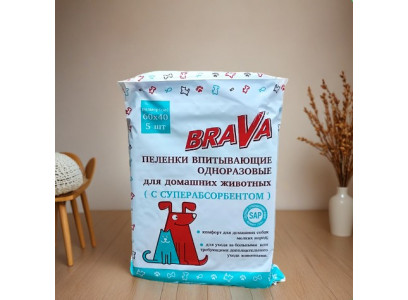 Пеленки Для Собак и Кошек Brava (Брава) Впитывающие Одноразовые 60*40см 5шт /84/ 