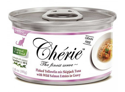 Консервы Pettric (Пэттрик) Cherie Для Кошек Тунец и Лосось в Подливке Yellowfin mix Skipjack Tuna with Salmon in Gravy 80г
