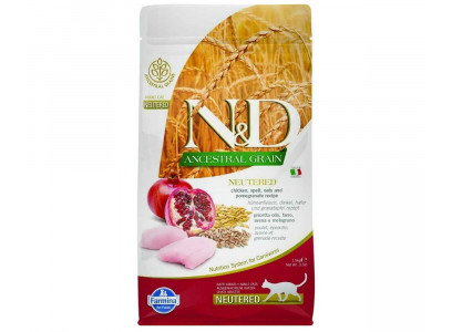 Сухой Корм Farmina (Фармина) Для Стерилизованных Кошек и Кастрированных Котов Курица и Гранат Низкозерновой N&D Ancestral Grain Neutered Adult Cat Chicken & Pomegranate 1,5кг 