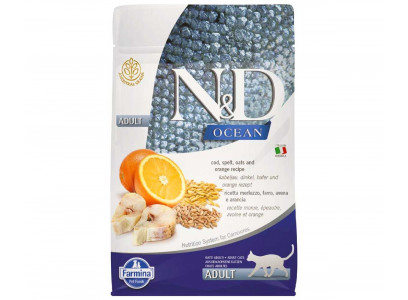 Сухой Корм Farmina (Фармина) Для Кошек Треска и Апельсин Низкозерновой N&D Ancestral Ocean Low Grain Cat Codfish & Orange 300г 