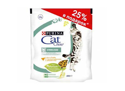 Сухой Корм Cat Chow (Кэт Чау) Для Стерилизованных Кошек Птица Sterilised Poultry 400г (100г в Подарок) АКЦИЯ