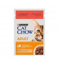 Влажный Корм Cat Chow (Кэт Чау) Для Кошек Говядина и Баклажан в Желе Adult 85г (1*24)
