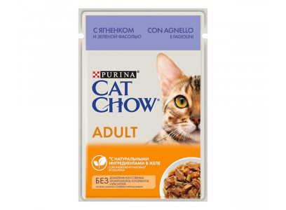 Влажный Корм Cat Chow (Кэт Чау) Для Кошек Ягненок и Зеленая Фасоль в Желе Adult 85г (1*24) 
