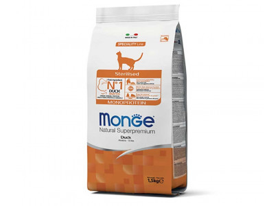Сухой Корм Monge (Монж) Для Стерилизованных Кошек Утка Monoprotein Sterilised Duck 1,5кг 