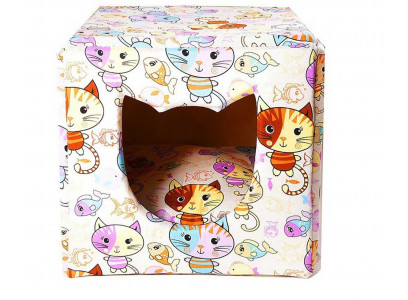 Лежанка Для Кошек и Собак Мелких Пород Хвостел Кубик Кот 42*42*42см Принт Коты