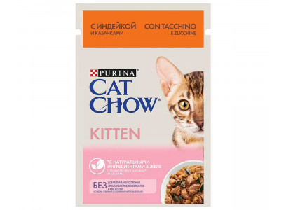 Влажный Корм Cat Chow (Кэт Чау) Для Котят Индейка и Кабачки Kitten 85г (1*24) 