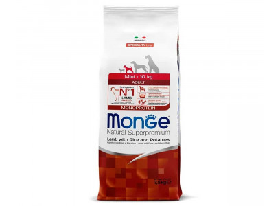 Сухой Корм Monge (Монж) Для Собак Мелких Пород Ягненок, Рис и Картофель Монобелковый Dog Monoprotein Speciality Line Mini Adult Lamb 7,5кг 