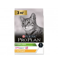 Сухой Корм Pro Plan (ПроПлан) Для Стерилизованных Кошек и Кастрированных Котов с Чувствительным Пищеварением Курица Sterilised 3кг (1*4)