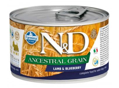 Консервы Farmina (Фармина) Для Собак Мелких Пород Ягненок и Черника Низкозерновой N&D Ancestral Grain Lamb & Blueberry Mini 140г