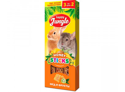 Happy Jungle (Хэппи Джангл) Мед и Фрукты Палочки Для Кроликов Шиншилл и Морских Свинок Крупных Грызунов 90г 3шт J213