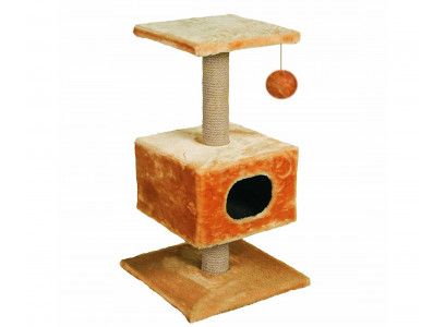 Домик Когтеточка Для Кошки Зооник Однотонный Мех На Подставке Бежевый 45*45*80см 2204-1