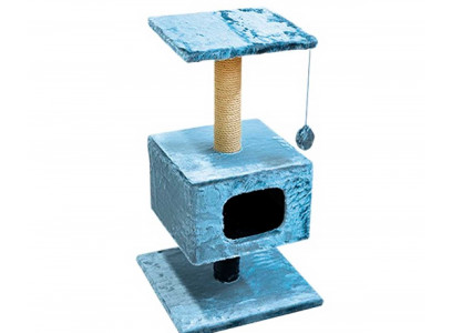 Домик Когтеточка Для Кошки Зооник Однотонный Мех На Подставке Серый 45*45*80см 2204-1