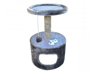 Домик Когтеточка Для Кошки Зооник Однотонный Мех и Мебельная Ткань Круглый Серый 42*66см 22088-1