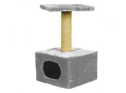 Домик Когтеточка Для Кошек Зооник Малый 34*34*60см Однотонный Мех Серый 2201-3