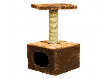 Домик Для Кошки Зооник Малый Однотонный Мех Коричневый 34*34*60см 2201-2