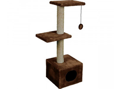 Домик Для Кошки Зооник 2-Площадки 40*36*98см Однотонный Мех Коричневый 2203-2