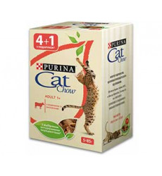 Влажный Корм Cat Chow (Кэт Чау) Для Кошек Говядина и Баклажан в Желе Adult 85г 4+1 АКЦИЯ