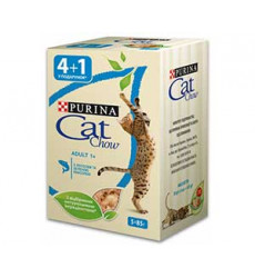 Влажный Корм Cat Chow (Кэт Чау) Для Кошек Лосось и Зеленый Горошек в Желе Adult 85г 4+1 АКЦИЯ