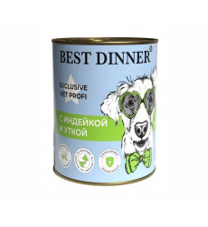 Консервы Для Собак и Щенков Best Dinner (Бест Диннер) Exclusive Hypoallergenic Профилактика Пищевой Аллергии Индейка и Утка 340г