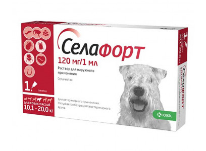 Селафорт Капли Для Собак Весом От 10,1 до 20кг Против Внутренних и Внешних Паразитов 120мг  KRKA (1 пипетка) 