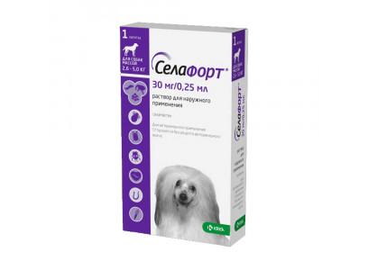 Селафорт Капли Для Собак Весом От 2,6 До 5 кг Против Внутренних и Внешних Паразитов 30 мг Фиолетовый Колпачок KRKA 