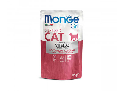 Влажный Корм Monge (Монж) Для Стерилизованных Кошек Итальянская Телятина Кусочки в Желе Sterilised Grill Pouch Veal 85г