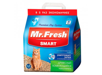 Наполнитель Для Кошачьего Туалета Mr.Fresh (Мистер Фреш) Древесный Комкующийся Для Короткошерстных Кошек 4,5л F601 