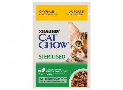 Влажный Корм Cat Chow (Кэт Чау) Для Стерилизованных Кошек Курица и Баклажан в Соусе Sterilised 85г (1*24) 