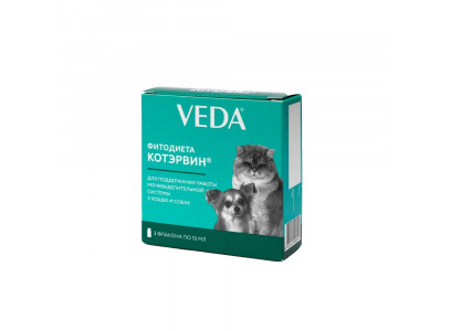 Фитодиета КотЭрвин Профилактика и Лечение Урологического Синдрома и Мочекаменной Болезни у Кошек 10мл 3-Флакона VEDA 