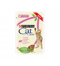 Влажный Корм Cat Chow (Кэт Чау) Для Котят Ягненок и Кабачки в Соусе Kitten 85г (1*24)