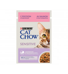 Влажный Корм Cat Chow (Кэт Чау) Для Кошек с Чувствительным Пищеварением Лосось и Кабачки в Соусе Adult Sensitive 85г
