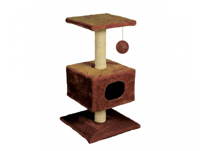 Домик-Когтеточка Для Кошек Зооник Однотонный Коричневый Мех На Подставке 45х45х80см 2204-2

